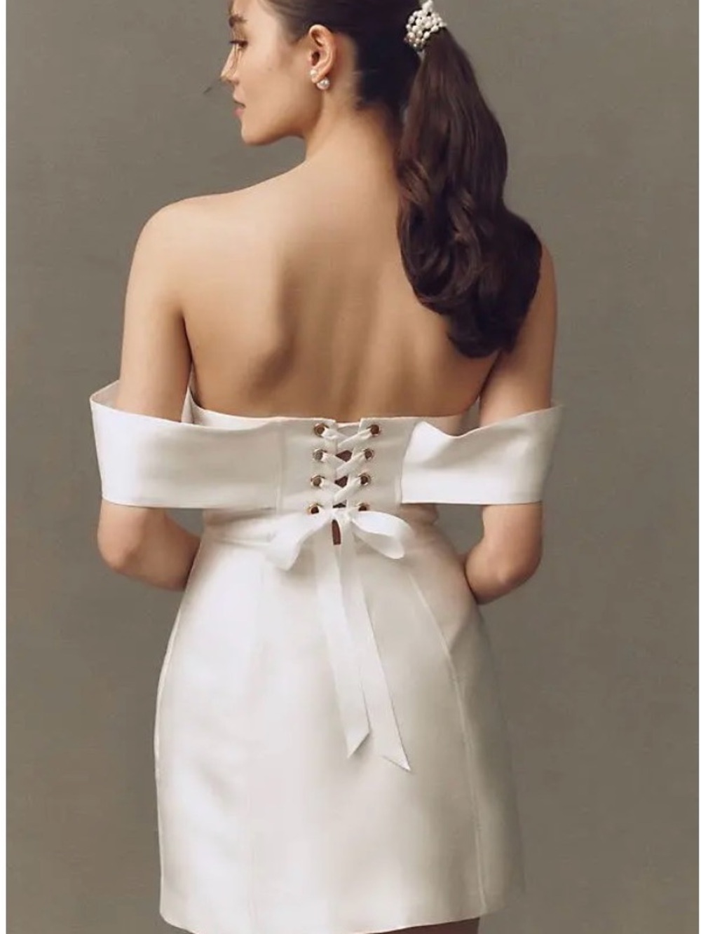 BHLDN OFF-THE-SHOULDER STRUCTURED DUPIONI MINI DRESS - Picture 2 of 5